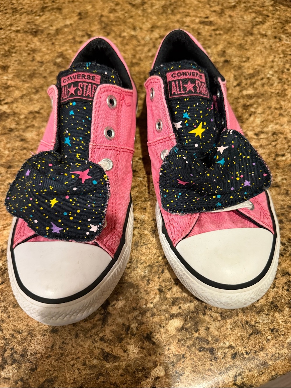 Converse Kids' Pink All Star Low Top slide on sneakers-   Star Print. Like new.